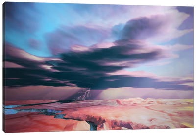 A Swift Moving Thunderstorm Moves Over A Desert Landscape Canvas Art Print - Corey Ford