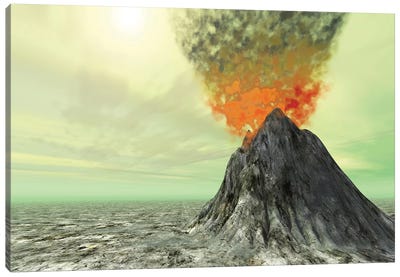 A Volcano Comes To Life With Smoke, Ash And Fire Canvas Art Print - Corey Ford
