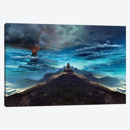 A Volcano Erupts Near An Ancient Mayan Temple Canvas Print #TRK2295} by Corey Ford Canvas Art