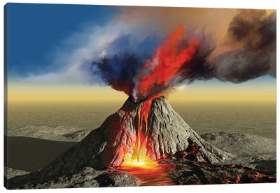 An Active Volcano Belches Smoke And Molten Red Lava In An Eruption Canvas Art Print - Stocktrek Images
