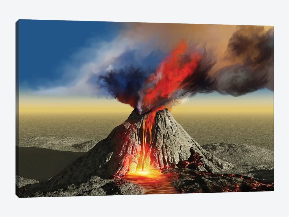 An Active Volcano Belches Smoke And Molten Red Lava In An Eruption by Corey Ford 1-piece Canvas Artwork