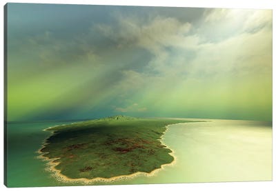 Beautiful Rays Of Sun Stream Down On An Island In The Ocean Canvas Art Print - Corey Ford