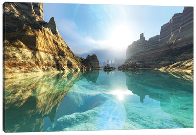 Clear Canyon River Waters Reflect The Alien Planet In The Sky Canvas Art Print - Corey Ford