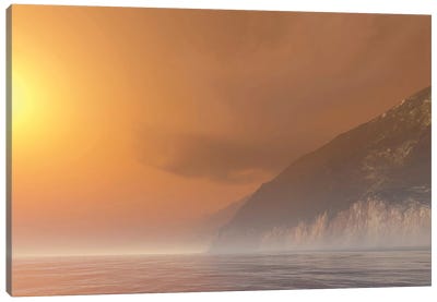 Mist Starts Burning Off With The Sunrise Of This Seascape Canvas Art Print - Corey Ford