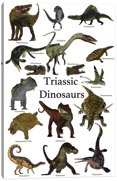 Poster Of Prehistoric Dinosaurs And Reptiles During The Triassic Period Canvas Art Print - Franklin Delano Roosevelt