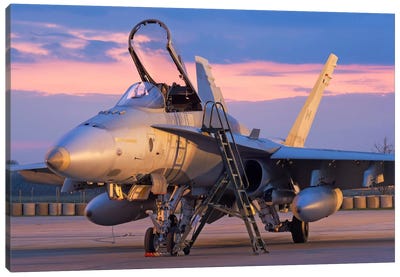 A Royal Canadian Air Force CF-188 Hornet Preparing For A Night Takeoff From Romania I Canvas Art Print