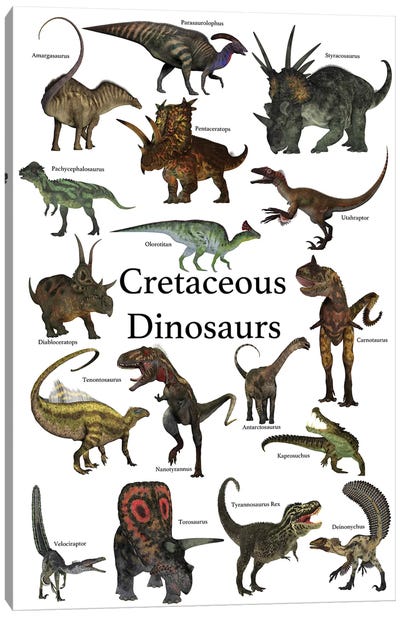 Poster Of Prehistoric Dinosaurs During The Cretaceous Period Canvas Art Print - Franklin Delano Roosevelt