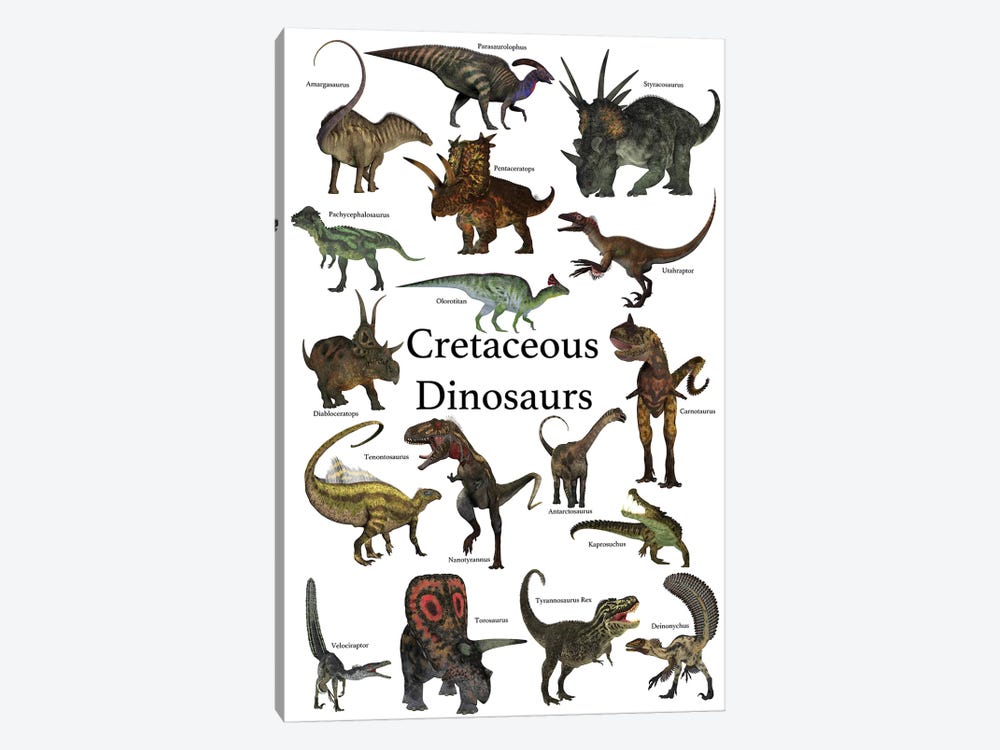 Poster Of Prehistoric Dinosaurs During The Cretaceous Period by Corey Ford 1-piece Canvas Art Print