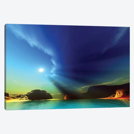 Rays From The Sun Shine Down On This Colorful Seascape Canvas Print #TRK2324} by Corey Ford Canvas Art