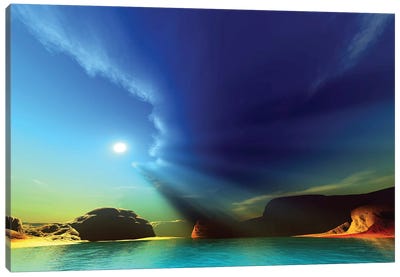 Rays From The Sun Shine Down On This Colorful Seascape Canvas Art Print - Corey Ford
