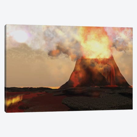 Red Hot Lava Rolls Out Of The Mouth Of An Erupting Volcano Canvas Print #TRK2325} by Corey Ford Canvas Wall Art