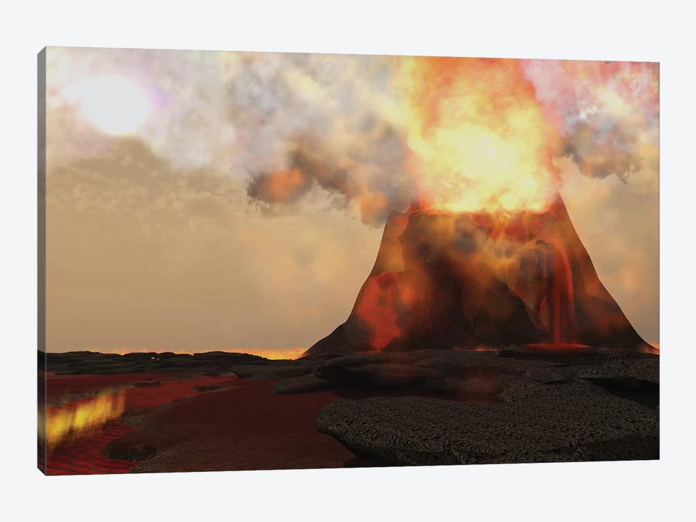 Red Hot Lava Rolls Out Of The Mouth Of An Erupting Volcano 1-piece Canvas Wall Art
