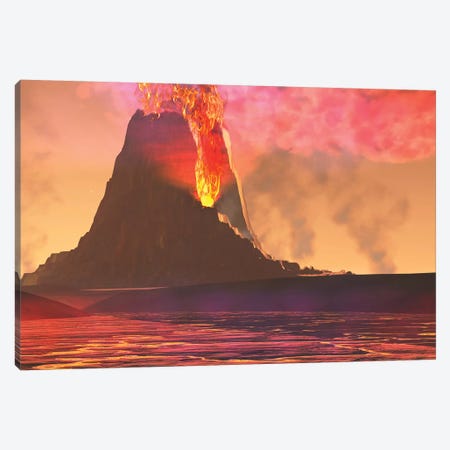 Rivers Of Lava Flow From An Old Volcano As It Erupts Canvas Print #TRK2326} by Corey Ford Canvas Artwork