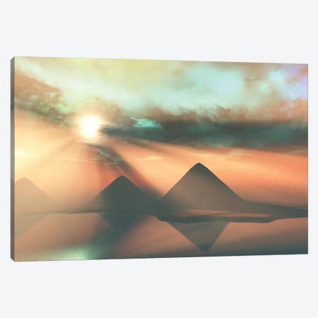Sunrays Shine Down On Three Pyramids Along The Nile River On The Giza Plateau Canvas Print #TRK2335} by Corey Ford Art Print