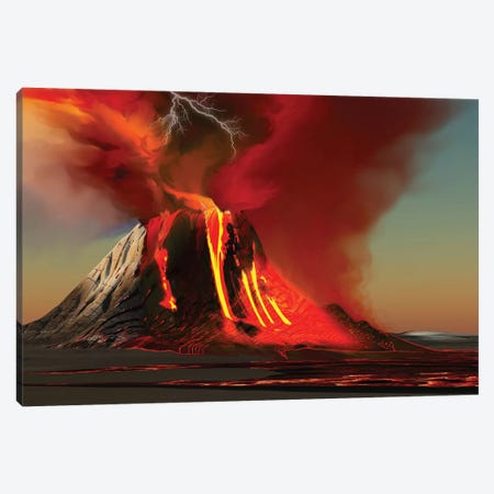 The Kilauea Volcano Erupts On The Island Of Hawaii With Plumes Of Fire And Smoke Canvas Print #TRK2341} by Corey Ford Art Print