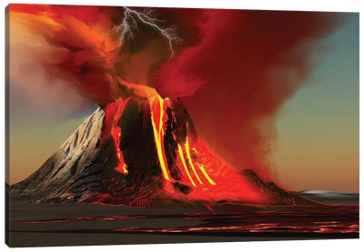 The Kilauea Volcano Erupts On The Island Of Hawaii With Plumes Of Fire And Smoke Canvas Art Print - Corey Ford