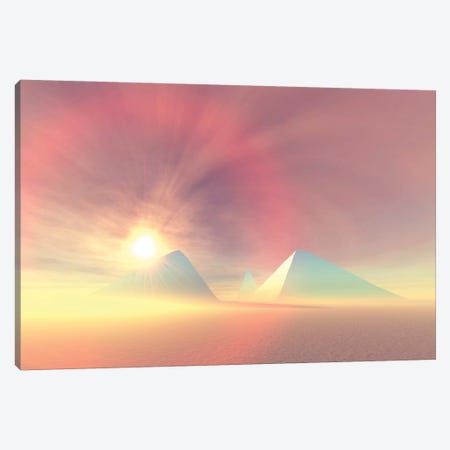 The Sun Rises On Egyptian Pyramids On A Desert Morning Canvas Print #TRK2346} by Corey Ford Canvas Wall Art