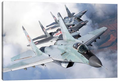 Bulgarian And Polish Air Force MiG-29s Flying Over Bulgaria II Canvas Art Print