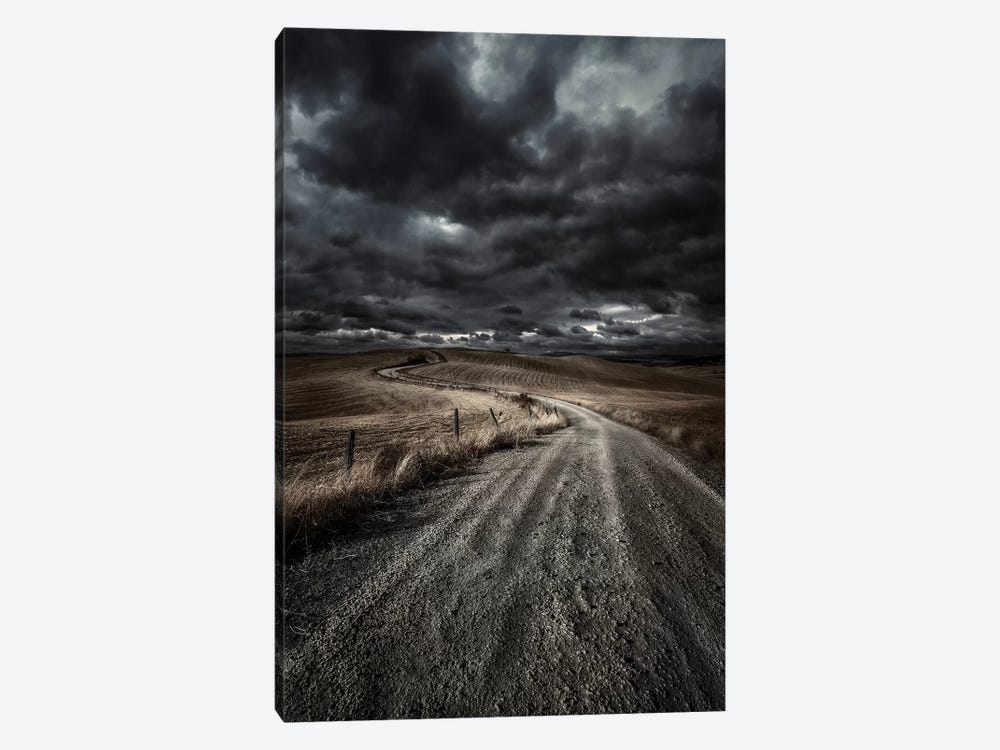 A Country Road In Field With Stormy Sky Above, Tuscany, Italy. by Evgeny Kuklev 1-piece Art Print