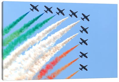 Italian Air Force Aerobatic Team Frecce Tricolori Performing At Izmir Air Show Canvas Art Print - Airplane Art