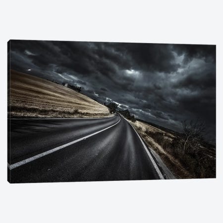 An Asphalt Road With Stormy Sky Above, Tuscany, Italy. Canvas Print #TRK2422} by Evgeny Kuklev Canvas Wall Art