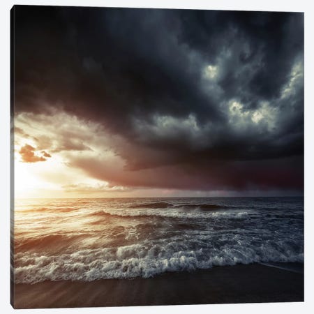 Bright Sunset Against A Wavy Sea With Stormy Clouds, Hersonissos, Crete. Canvas Print #TRK2431} by Evgeny Kuklev Canvas Print