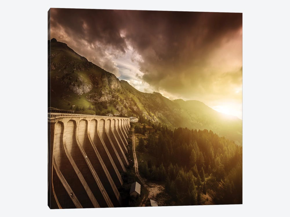 Dam In A Forest On Lake Fedaia At Sunset, Northern Italy. by Evgeny Kuklev 1-piece Canvas Art