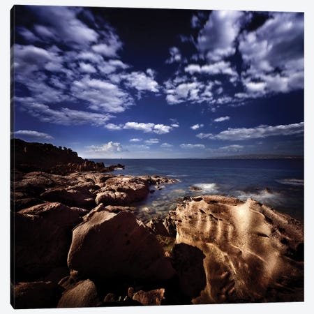 Huge Rocks On The Shore Of A Sea Against Cloudy Sky, Sardinia, Italy. Canvas Print #TRK2444} by Evgeny Kuklev Canvas Print