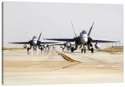 Spanish Air Force EF-18M Hornets Taxiing On The Runway Canvas Art Print