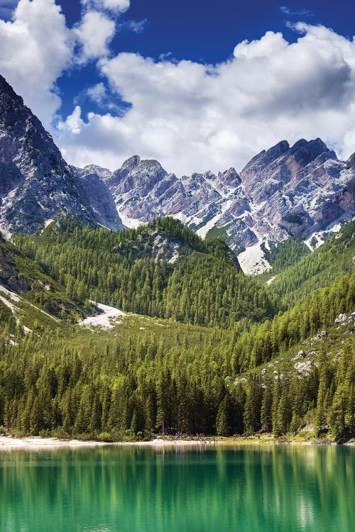 Lake Braies And Dolomite Alps, Northern Italy.