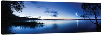 Moon Rising Over Tranquil Lake Against Moody Sky, Mozhaisk, Russia. Canvas Art Print - Evgeny Kuklev