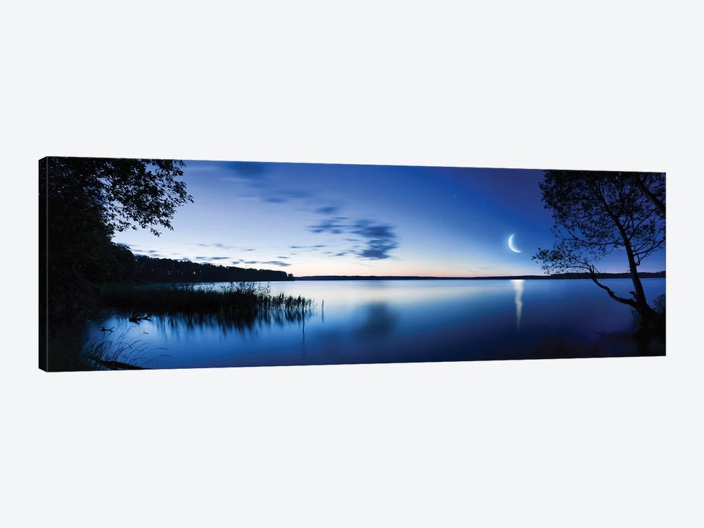 Moon Rising Over Tranquil Lake Against Moody Sky, Mozhaisk, Russia. by Evgeny Kuklev 1-piece Canvas Print