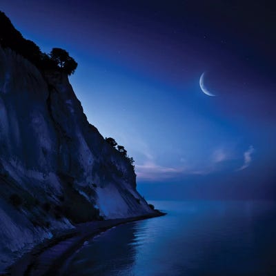 Moon Rising Over Tranquil Sea And Mon Canvas Artwork Evgeny Kuklev