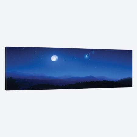 Mountain Range On A Misty Night With Moon And Starry Sky. Canvas Print #TRK2483} by Evgeny Kuklev Canvas Artwork