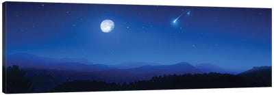 Mountain Range On A Misty Night With Moon And Starry Sky. Canvas Art Print - Evgeny Kuklev