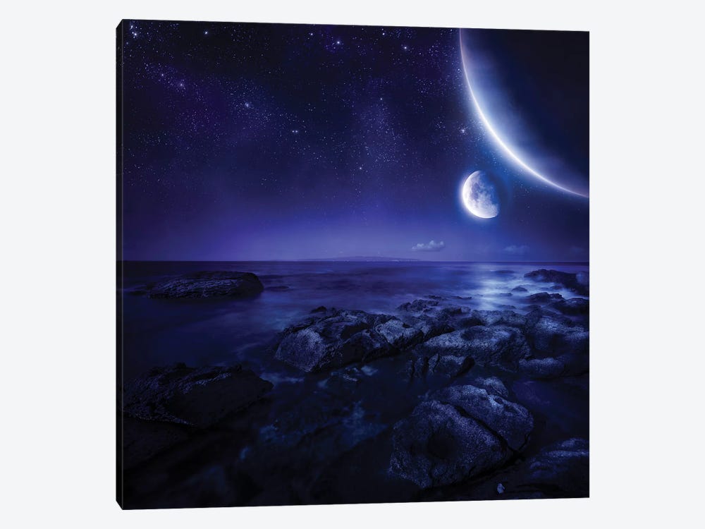 Nearby Planets Hover Over The Ocean On This World At Night. by Evgeny Kuklev 1-piece Canvas Art