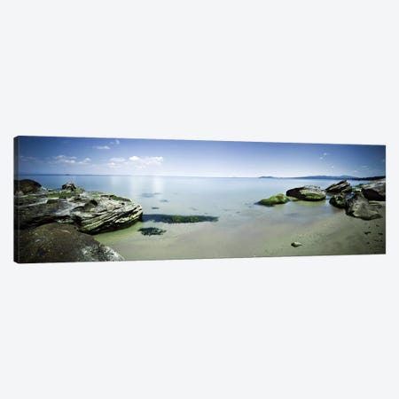 Panoramic View Of Tranquil Sea And Boulders Against Blue Sky, Burgas, Bulgaria. Canvas Print #TRK2494} by Evgeny Kuklev Canvas Art
