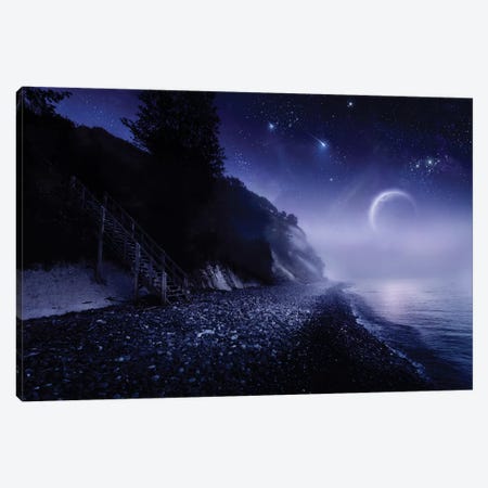 Rising Moon Over Ocean And Mountains Against Starry Sky. Canvas Print #TRK2514} by Evgeny Kuklev Art Print