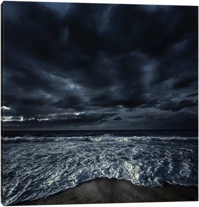 Rough Seaside Against Stormy Clouds, Hersonissos, Crete, Greece I Canvas Art Print - Evgeny Kuklev