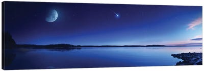 Tranquil Lake Against Starry Sky, Moon And Falling Meteorite, Finland III Canvas Art Print - Finland