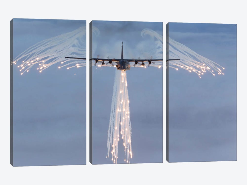 MC-130H Combat Talon Dropping Flares by Gert Kromhout 3-piece Canvas Print