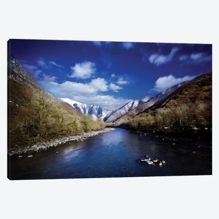 Tranquil River In The Mountains Against Cloudy Sky, Ritsa Nature Reserve Canvas Print #TRK2581} by Evgeny Kuklev Canvas Print