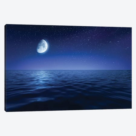 Tranquil Seas Against Rising Moon In A Starry Sky, Crete, Greece Canvas Print #TRK2584} by Evgeny Kuklev Canvas Wall Art