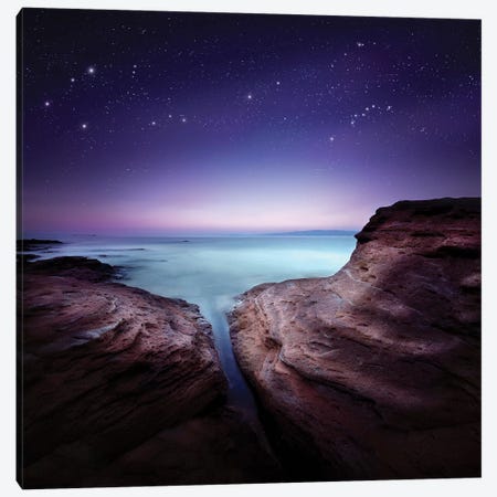 Two Large Rocks In A Sea, Against Starry Sky Canvas Print #TRK2586} by Evgeny Kuklev Canvas Art