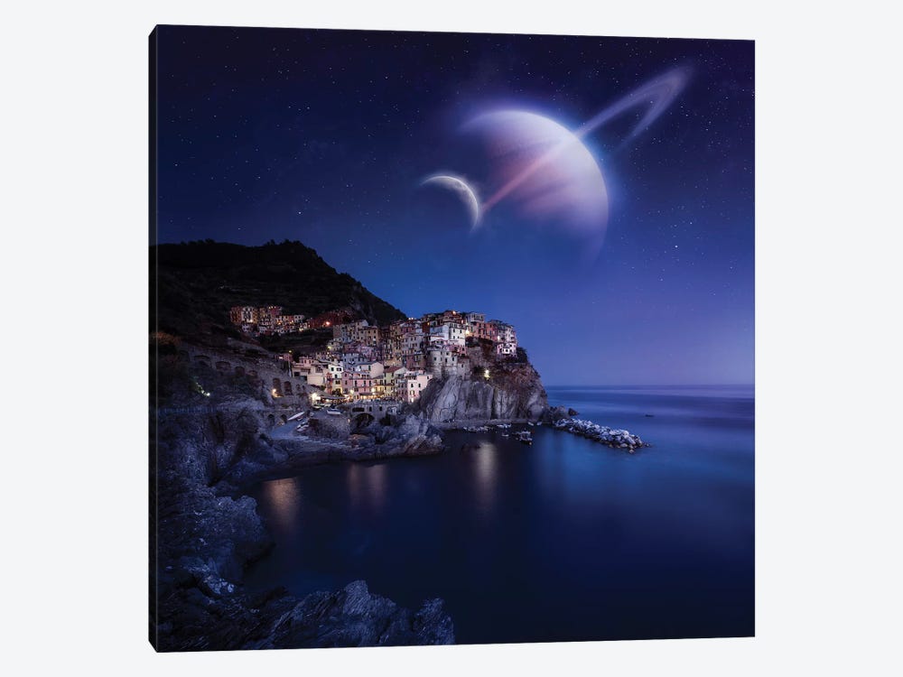 View Of Manarola On A Starry Night With Planets, Northern Italy by Evgeny Kuklev 1-piece Canvas Art