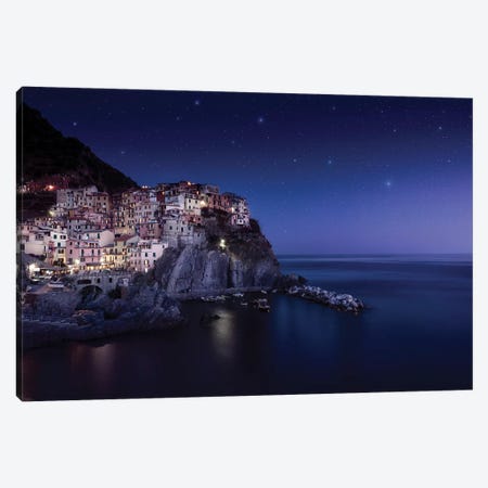 View Of Manarola On A Starry Night, La Spezia, Liguria, Northern Italy Canvas Print #TRK2591} by Evgeny Kuklev Canvas Artwork