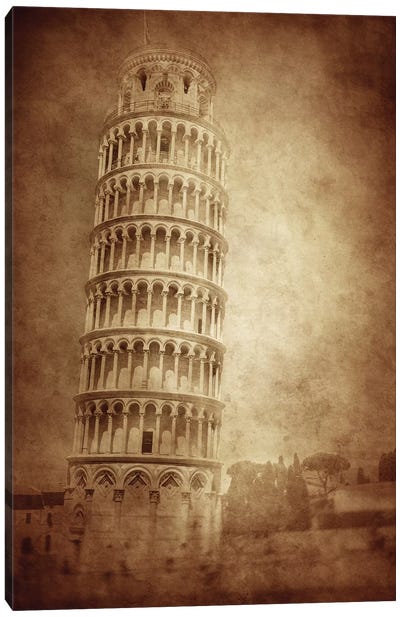 Vintage Photo Of The Leaning Tower Of Pisa, Italy Canvas Art Print - Evgeny Kuklev