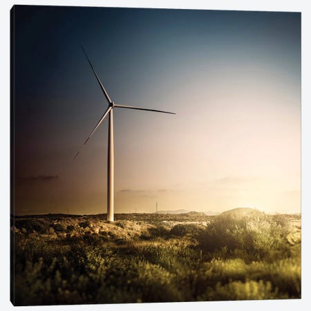 Wind Turbine In A Field In The Evening, Sardinia, Italy Canvas Print #TRK2609} by Evgeny Kuklev Canvas Artwork