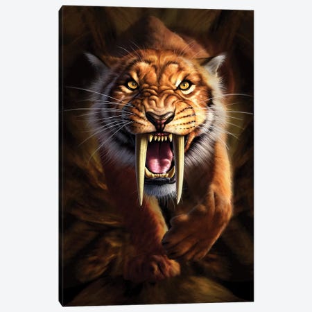 Full On View Of A Saber-Toothed Tiger Canvas Print #TRK2640} by Jerry Lofaro Canvas Wall Art