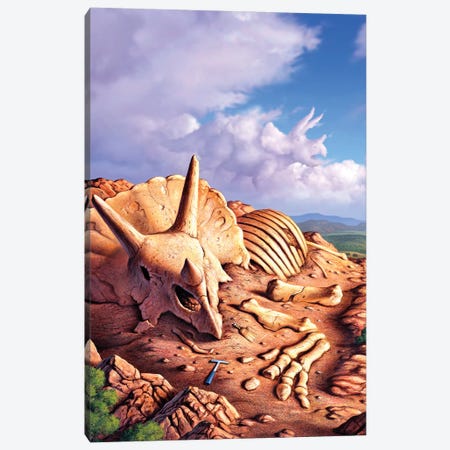 The Exposed Bones Of A Triceratops On A Western Landscape Canvas Print #TRK2643} by Jerry Lofaro Canvas Art